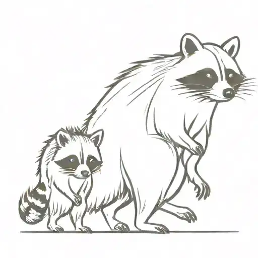 Er Racoon Mom And Her Babies Walking On A Line