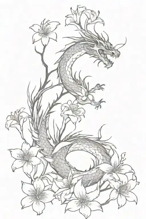 Japanese Dragon With Spider Lilies