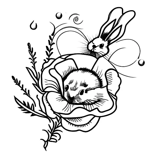 Poppy Flower With A Small Bunny And An Anchor