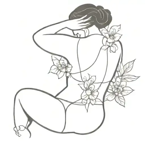 Black Woman Body Silhouette With Thongs And Many Flowers