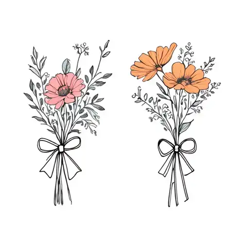 Bouquet Of 2 March And 1 August Birth Flower Tied With A Bow