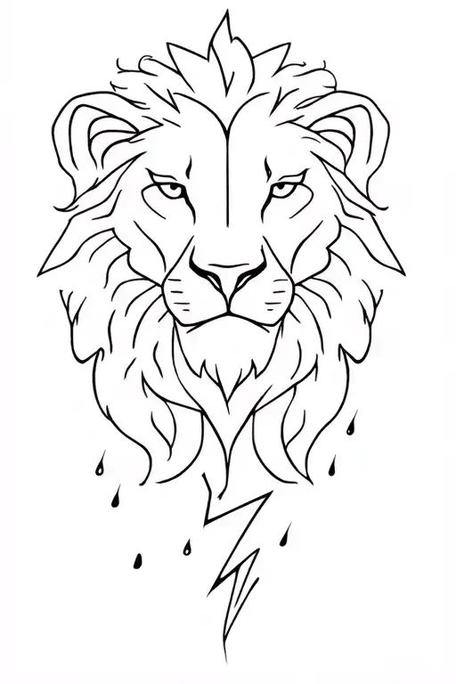 Lion Head With Lightning And Rain Falling