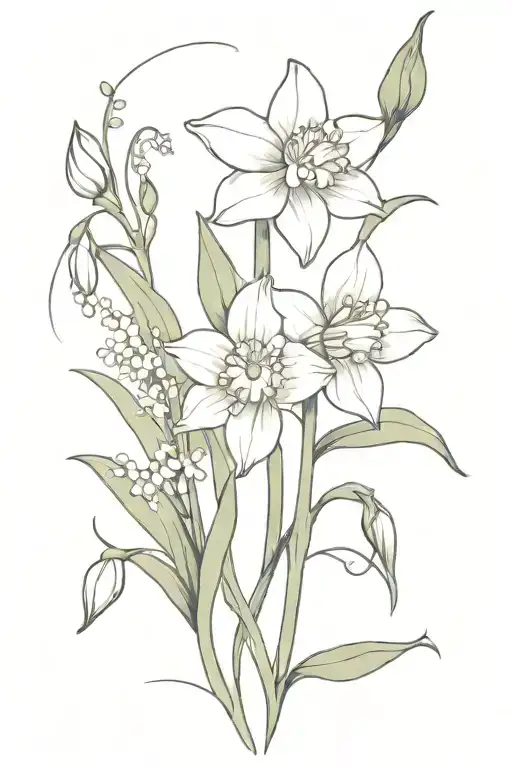 Daffodil And Lily Of Valley Symmetrical Design