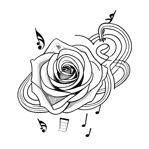 Musical Notes Intertwined With A Delicate Rose