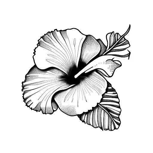 Hibiscus Flower With Palm Tree