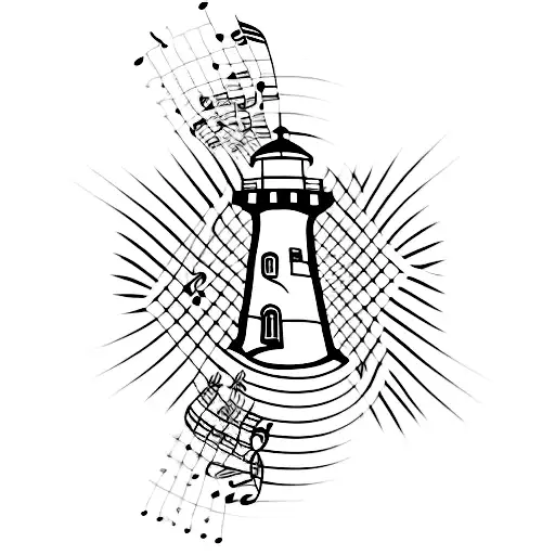 A Music Note Intertwined With A Lighthouse