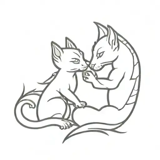 Dragon Hugs Cat Playing