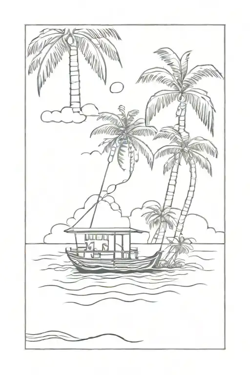 House Boat Sailing Towards Coconut Tree