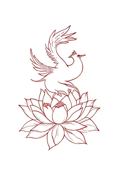Phoenix Bird And Lotus Flower