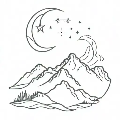 Algerian Mountains With A Crescent Moon