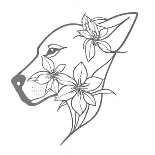 Dog Ear Outline Tattoo With Honeysuckle Flowers