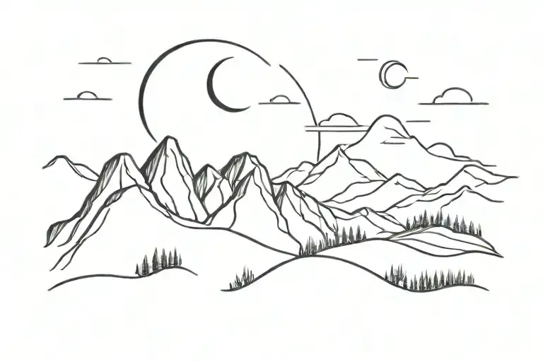 Algerian Mountains With A Crescent Moon