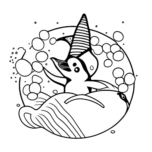 Penguin In Ocean Holding Ballons