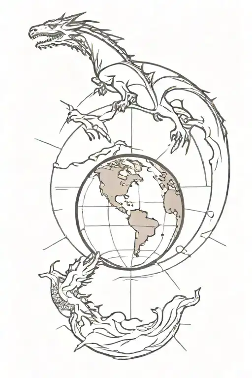 Planet Earth With A Dragon A Compass And A Sun Behind Hit