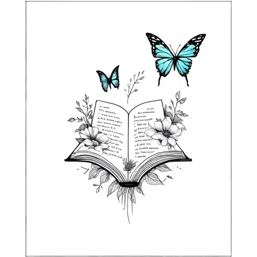 Open Fantasy Book With Florals And Butterflies