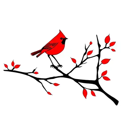 Little Red Bird On Pretty Branch