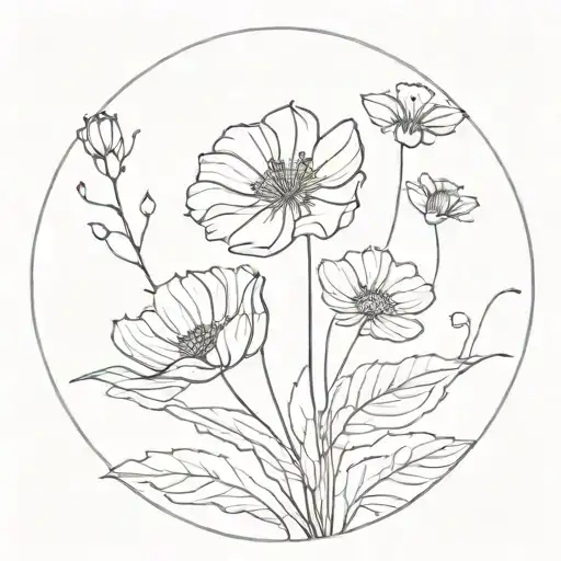 Cosmos Flower With Stem Growing Together