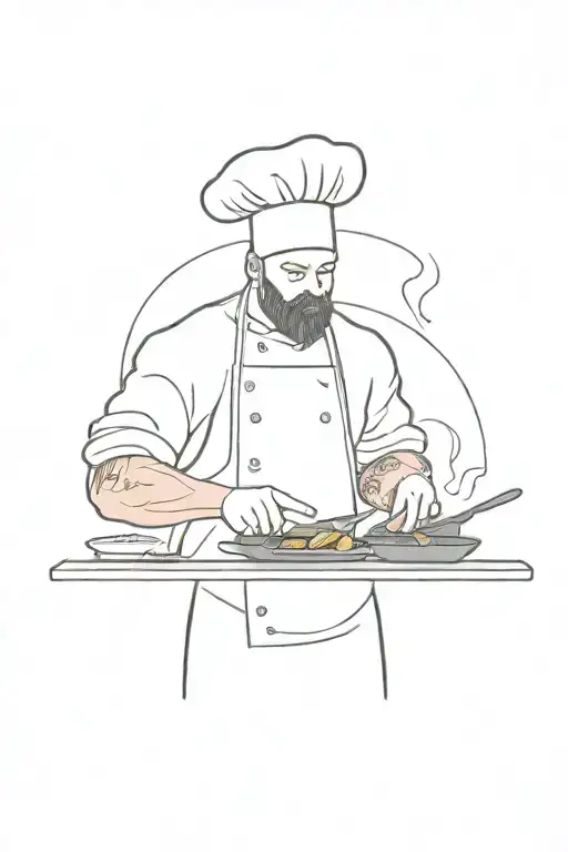 A Portrait Of A Chef Cooking Vegetables Sizzling On The Grill In Black-grey Style