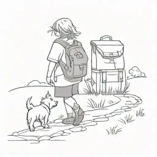 Little Girl Walking Down A Path With A Backpack And A Westie In The Backpack