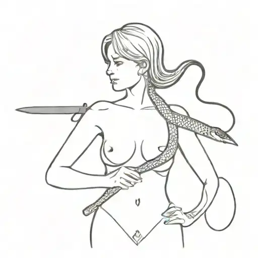 Snake And Girl With A Knife