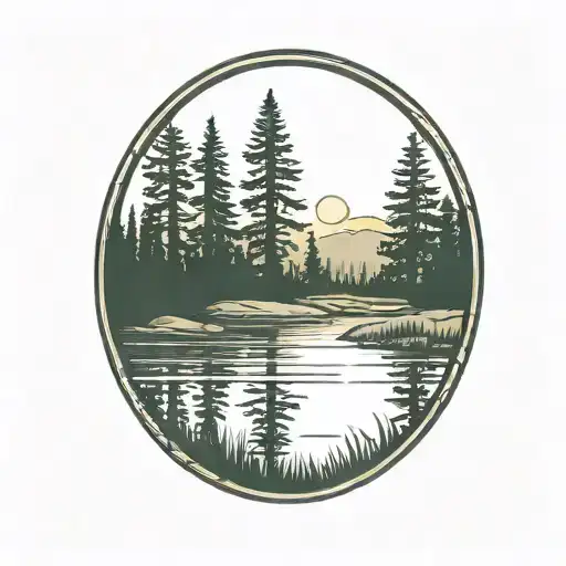 Redwood Trees And Golf Course Behind A Pond With A Fully Visible Shining Sun