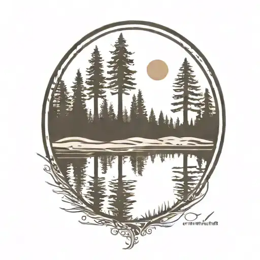 Redwood Trees And Golf Course Behind A Pond With A Fully Visible Shining Sun