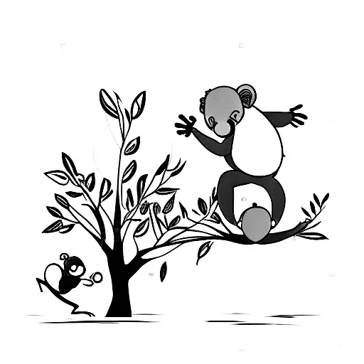 A Koala And Monkey Swinging Together On A Tree Branch