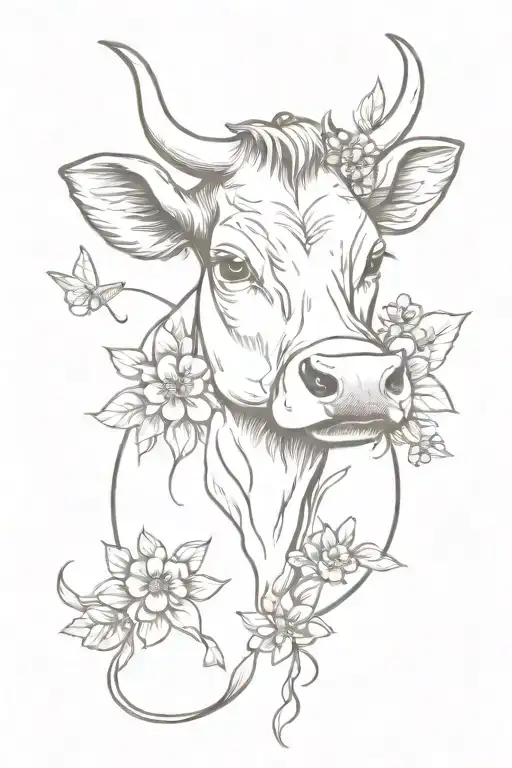 Cow Head With Bow And Flowers