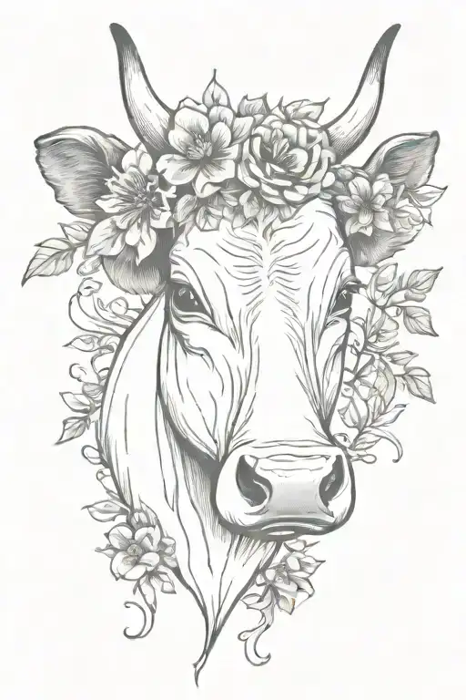 Cow Head With Bow And Flowers