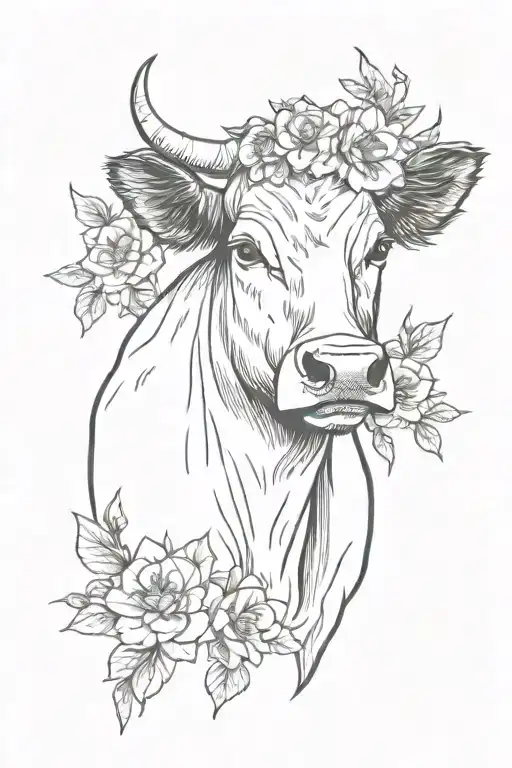 Cow Head Wearing Bow And Flowers