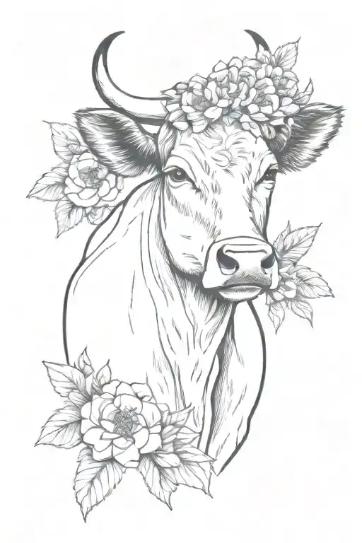 Cow Head Wearing Bow And Flowers