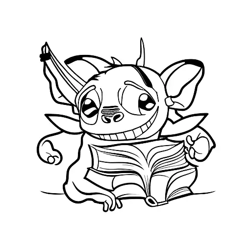 A Minimalist Tattoo Of Stitch Holding A Book