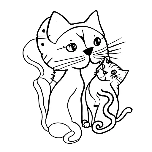 A Minimalist Tattoo Of A Cat And A Dog Cuddling Tattoo