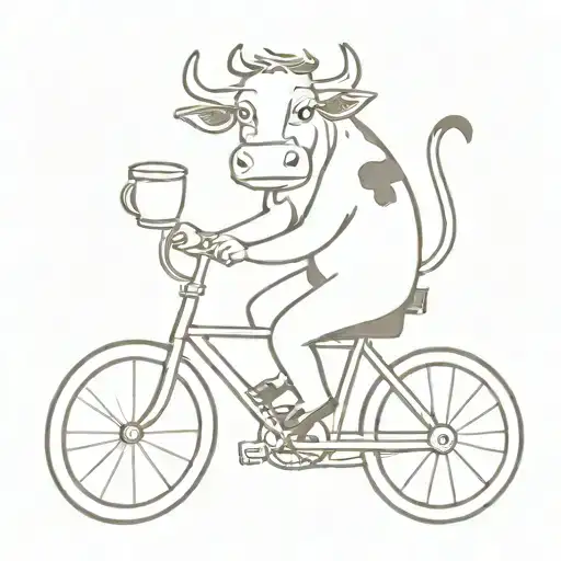 A Cow Riding A Bike And Holding A Cup Of Coffee Cup