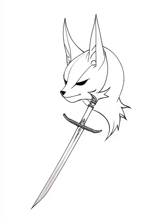 A Cyber Siglism With A Japanse Sword Piercing A Kitsune Mask