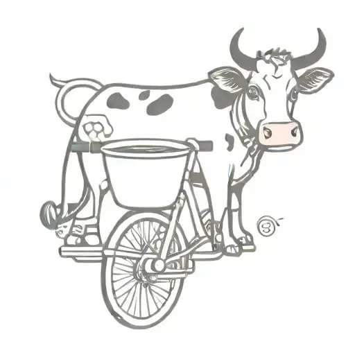 Cute Cow In A Bike Drinking A Cup Of Coffee Cup