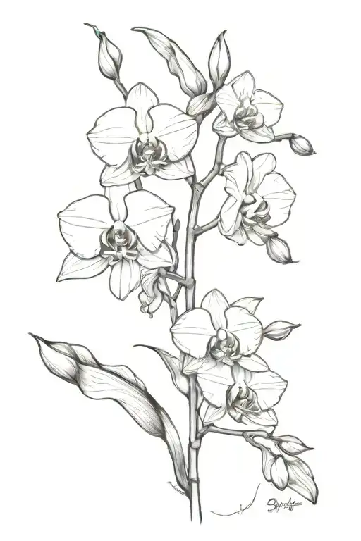 Black Line That Is A Stamp That Has Bud Flowers And Orchids Inside And
