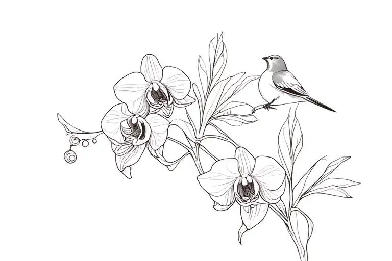 Orchids And Bird