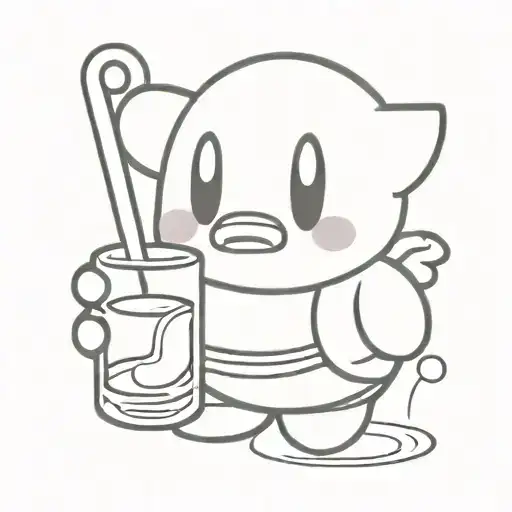 Kirby Character Black And White Holding Whiskey