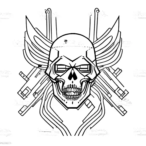 Sideways Facing 2D Punk Cyberpunk Skeleton With Mohawk