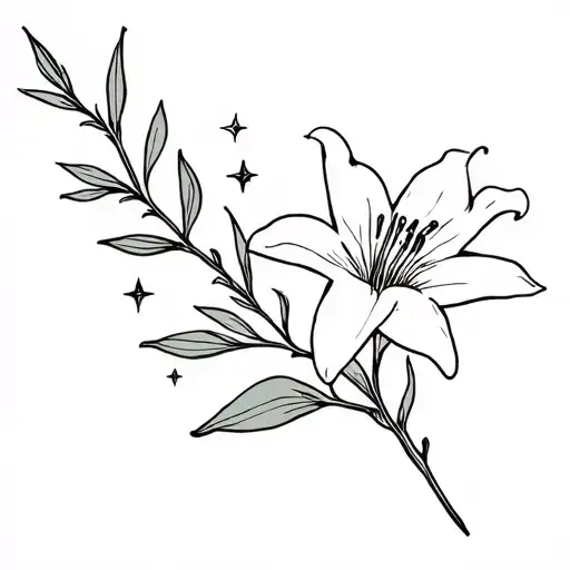 Juniper Twig And Lily Flower With Star Bursts Small