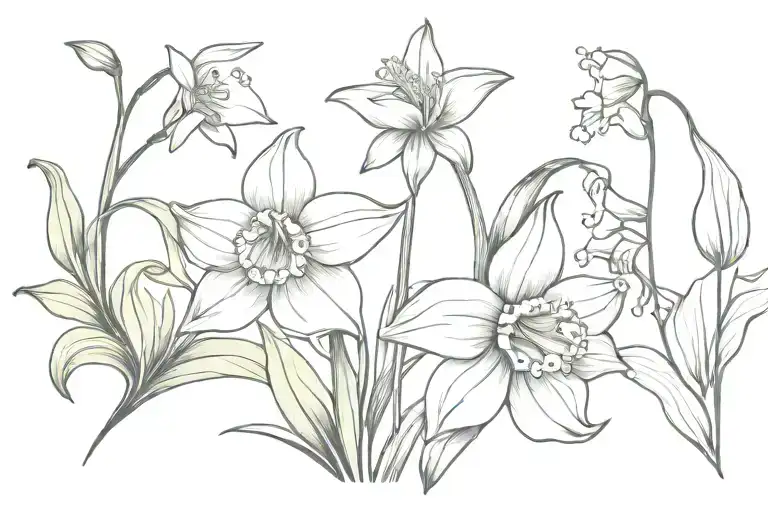 Daffodil And Lily Of Valley Symmetrical Pattern