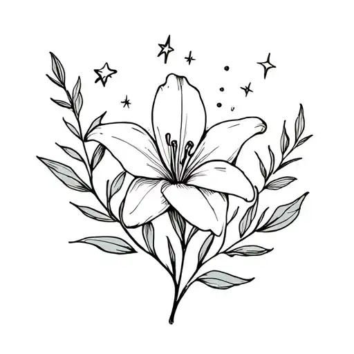 Juniper Leaves And Lily Flower With Star Bursts Small