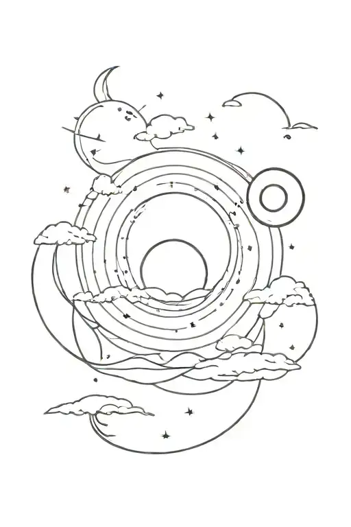 Sun Transitioning Into Land Then Waves Then The Moon