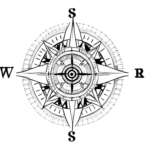 A Minimalist Tattoo Of A Spinning Compass With The Word 'Fearless' Encircling It