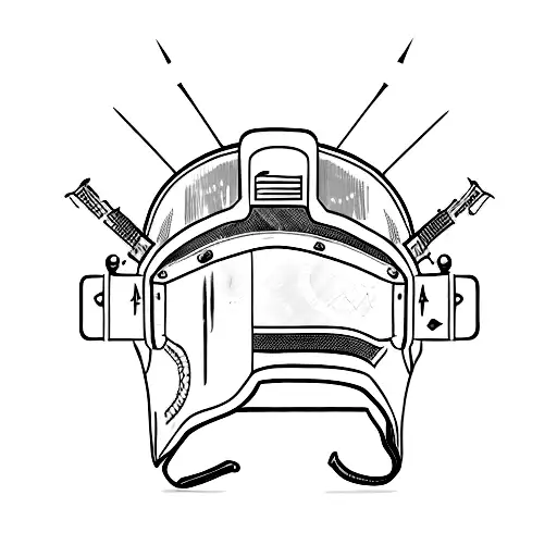 Military Helmet Adorned With Intricate Weapon Designs