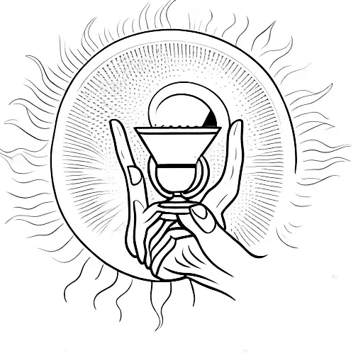 Sun With Hand Holding A Martini Glass And Plane In Background