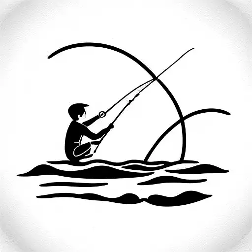 Vertical Tattoo Of A Man Fishing With His Son