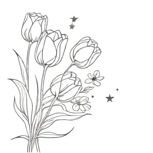 Tulips Bouquet With Stars In The Background