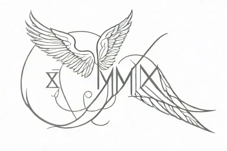 Roman Numerals Date With Angle Wings
